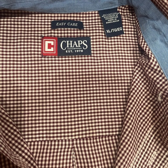 Chaps Maroon and White Plaid Shirt - Picture 3 of 11